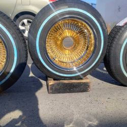 Wire Wheels 13x7 Chrome And Gold And Tires Remington $1650 Set Of Four 