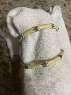 NEW!!Cream Enamel Bamboo Bangle Bracelets Set of 2
