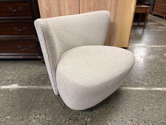 RESTORATION HARDWARE Lara Dove Boucle Swivel Chair w/ Black Oak Base