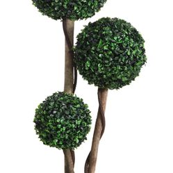 36" Artificial Topiary Triple Ball Tree In/outdoor Fake Home Decor Potted Plant