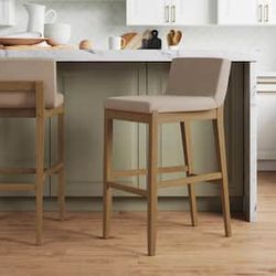 Nathan James
Gracie 29 in. Modern Cushioned Bar Height Stool with Natural Flax Upholstery and Brushed Wooden Legs.