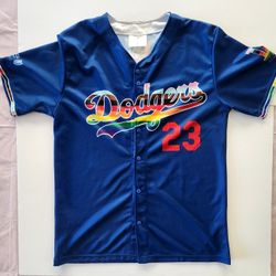 LA Dodgers Pride Jersey #23 MLB Baseball Shirt Size M Blue LA Pride Night