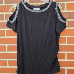 Liz Claiborne Petite - Soft Jersey Knit Cold-Shoulder Top - Size PM