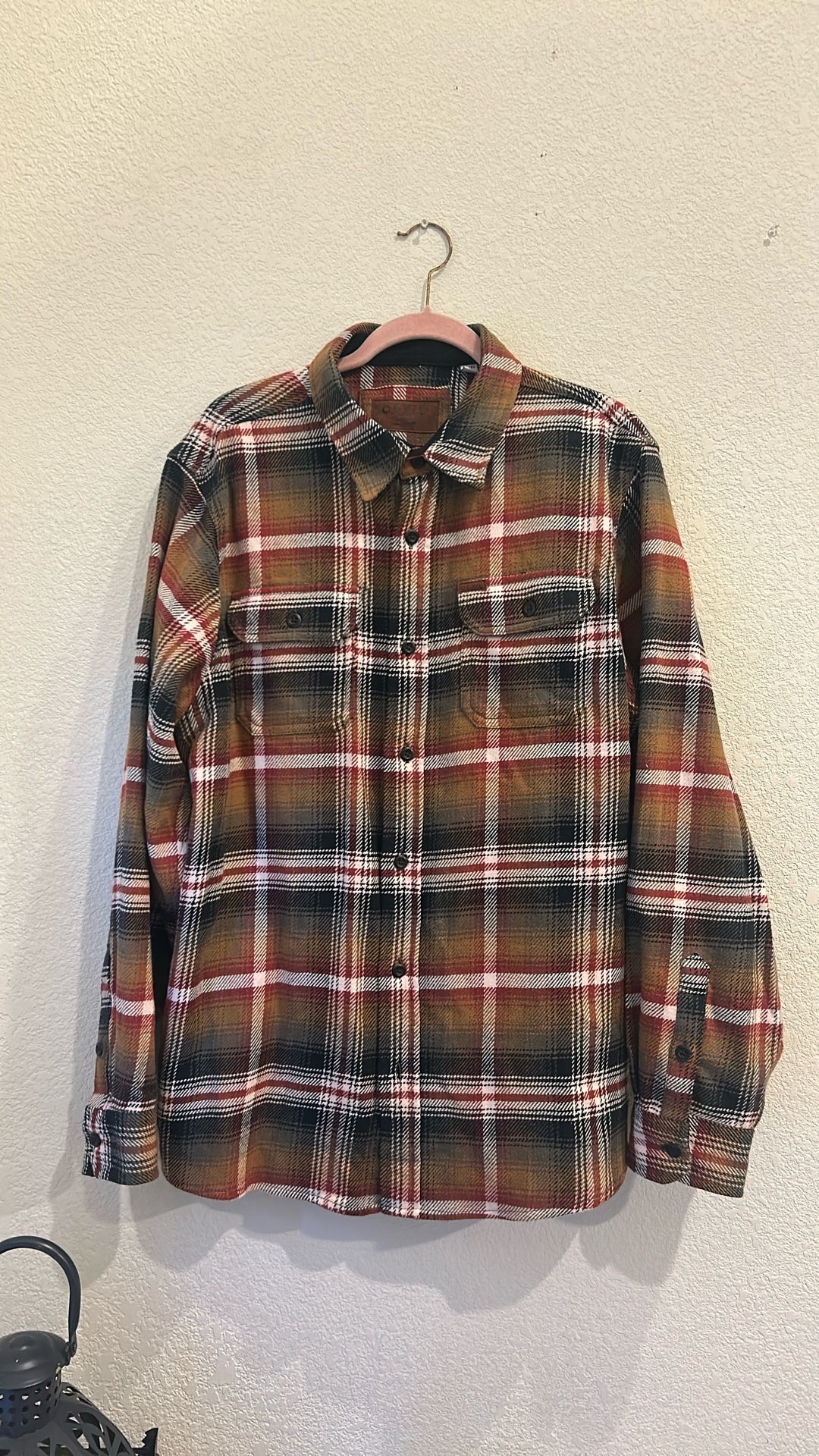 Orvis Black and Brown Plaid Flannel Button Up