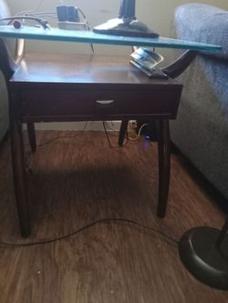 Dark Wood Side Table with Glass Top