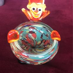  Vintage Murano Glass Clown Ashtray 