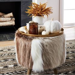 NEW Faux Fur Ottoman Brown/White Threshold