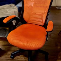 Mid-Back Orang Mesh Back & Leatherette Seat Office Task Chair with Flip-Up Arms