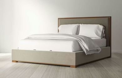 Bed King- Saatva Lyon Storage – Taupe Vintage Velvet – Modern Storage Bed