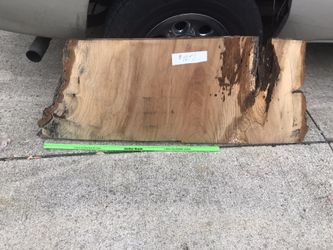 Huge slice of solid oak still has the bark on two sides of it