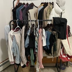 Sturdy double rods cloths rack with wheels