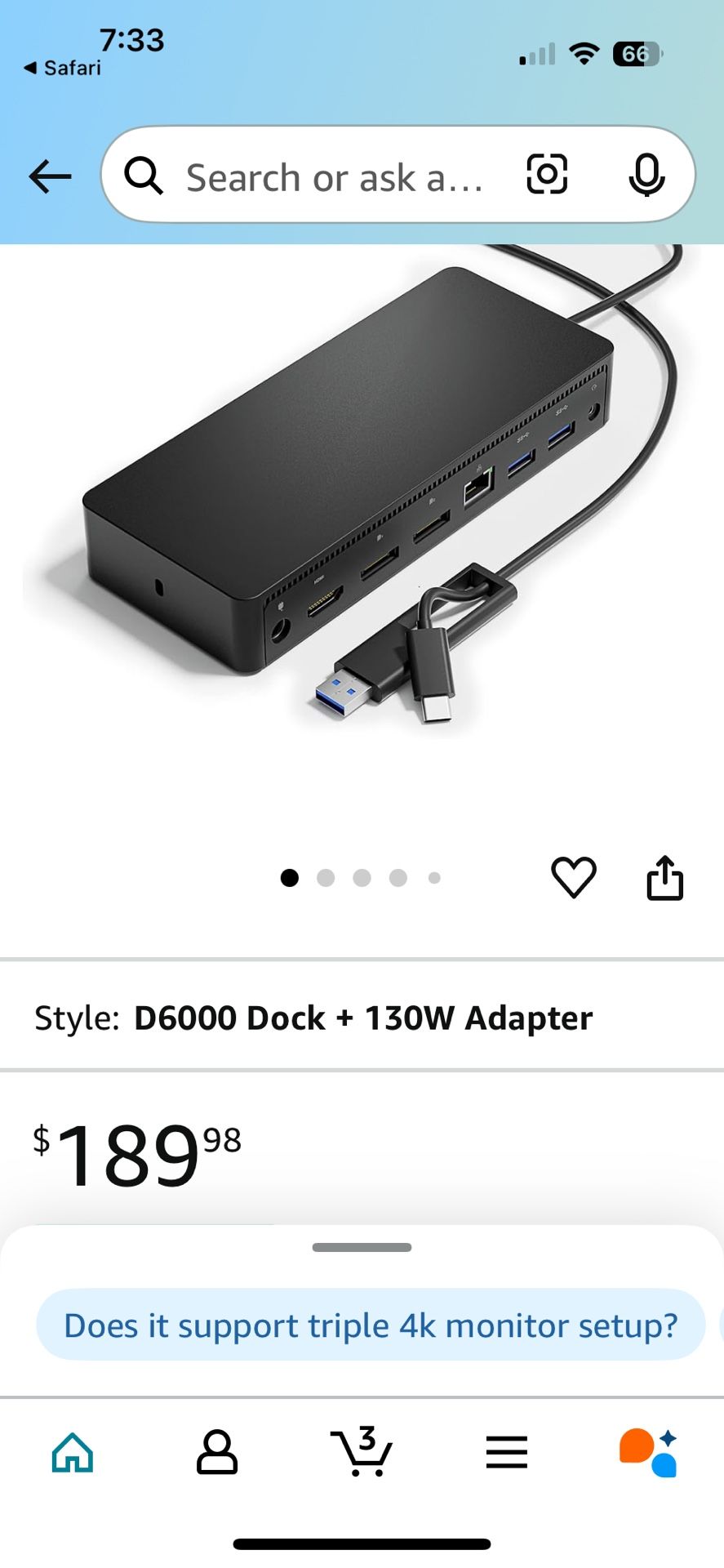 D6000 Universal Docking Station, USB 3.0 and USB C Single 5K or Triple 4K Display Docking Station with two DisplayPort and HDMI for Windows and Mac (2