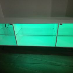 Modern White TV Console Display Cabinet – Glass Doors & LED Lighting 