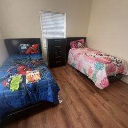 2 Twin Size Bed Frame With 2 Mattress Set .   1 Chest All New Furniture And Free Delivery   Free Installation Too. 