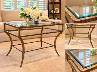 Luxury Heavy Brass-Tone Glass Accent Table