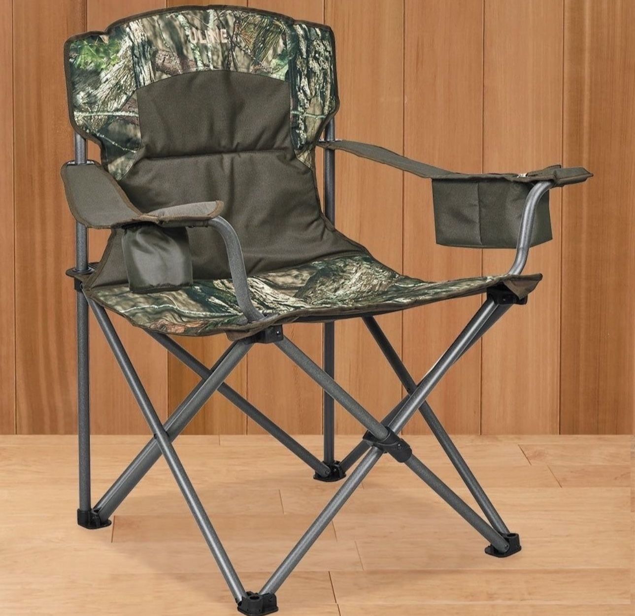 Camo Folding Chair With Zip Cooler Pouch! New!