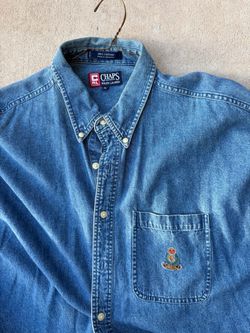 Chaps Ralph Lauren Men's XL Blue Denim Long Sleeve Button-Down y2k vintage