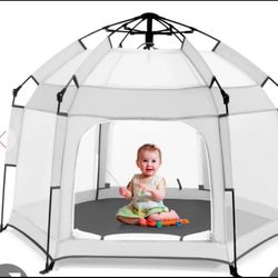 Bend River Baby Playpen With Canopy, Portable Baby Beach Tent, Toddler Play Yard Indoor And Outdoor, Foldable Mosquito Net For Infant - Light Grey  Op