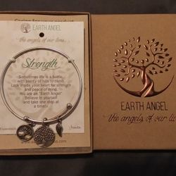 Earth Angel The Angels Of Our Lives Tree Of Life STRENGTH Expandable Bangle Charm Bracelet w/Box