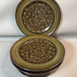 VTG 6 ct Franciscan Madeira Bread Dessert Snack Plates 6.75" USA Brown Green