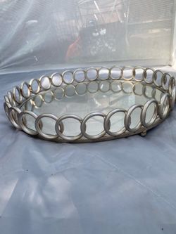 American Atelier Looped Round Mirror Tray Decorative Beautiful Mirror Valet Catchall for Jewelry, Perfume, Toiletries or Makeup Ideal for Dresser, Van