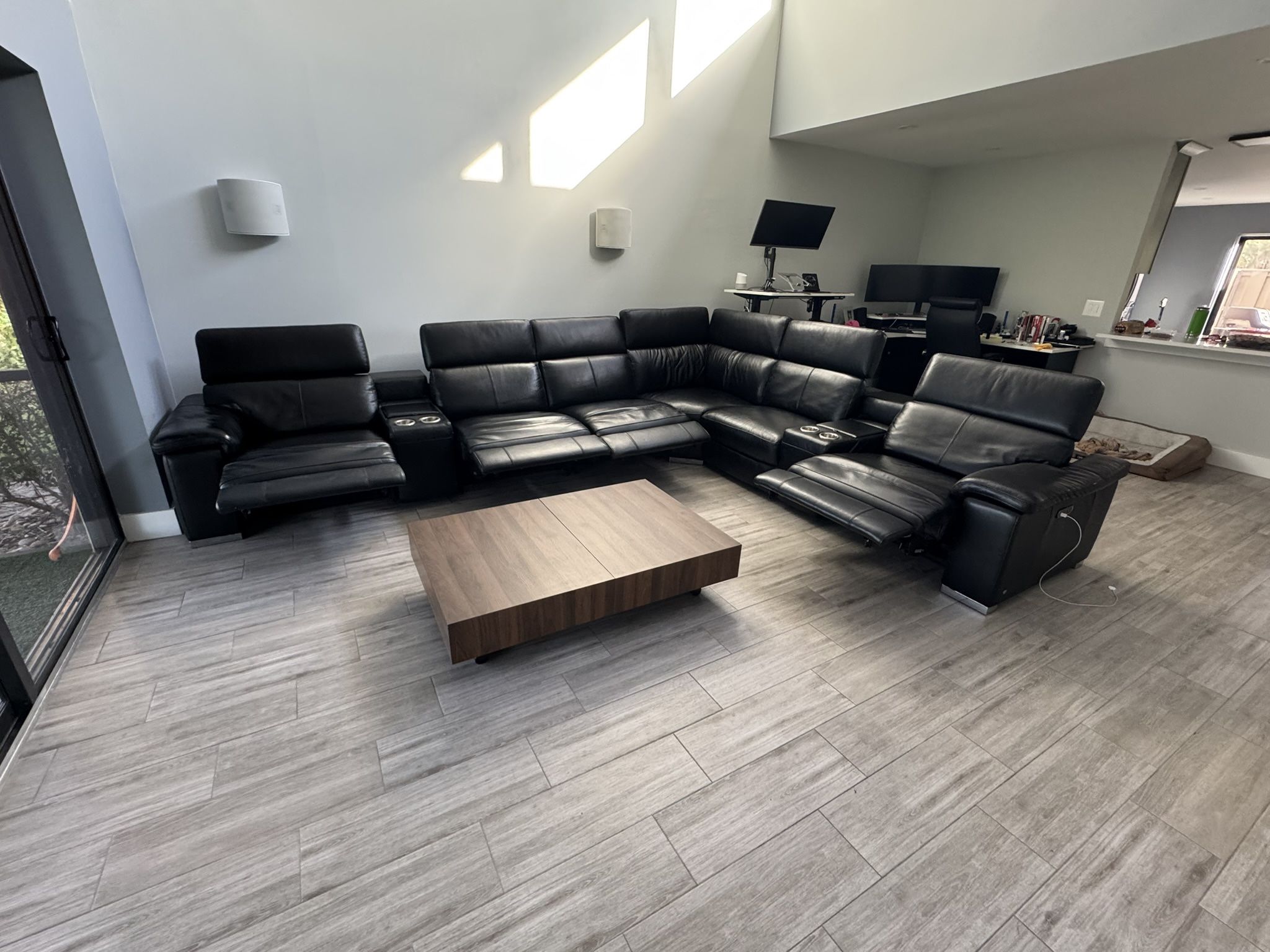 Nice El Dorado Power Reclining Black Leather Sectional Sofa Couch