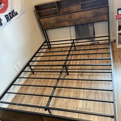 Queen Bed Frame W/ 2 USB & Outlet  In Headboard 