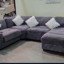 
✅️"4 pc grey wide welt cordury fabric upholstered modular sectional sofa with chaise"✅️✅️