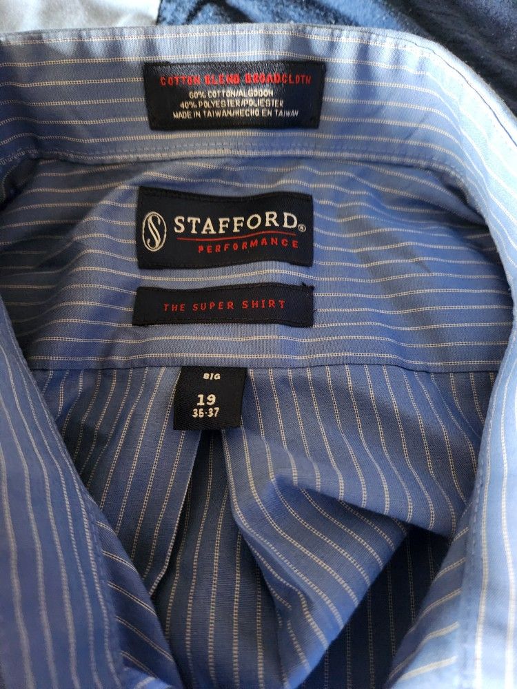 Mens Blue With White Pinstripe Stafford Dress Shirt 