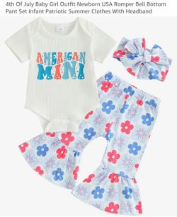 Baby Girl Outfit Newborn USA Romper Bell Bottom Pant Set Infant Patriotic Summer Clothes With Headband New size 3-6 months