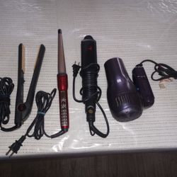 2 Flat Iron Hair Straightener, 1 Curling Iron ,1 Hair Dryer ($10 All)