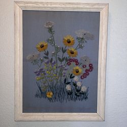 Vintage Complete And Framed Crewel