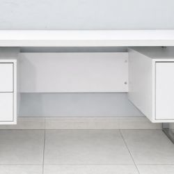Modern White Office Desk with Storage – Fair Condition  Measurements:60L x23 1/4 D x30H