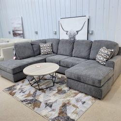Gray Sectional Sofa With Dual Chaise And Matching Pillows - Delivery Available