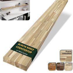 Acacia Butcher Block Shelf 12" x 4ft x 1.5" Inches, Unfinished Solid Wood Countertop Shelf Board, Wooden Plank Board