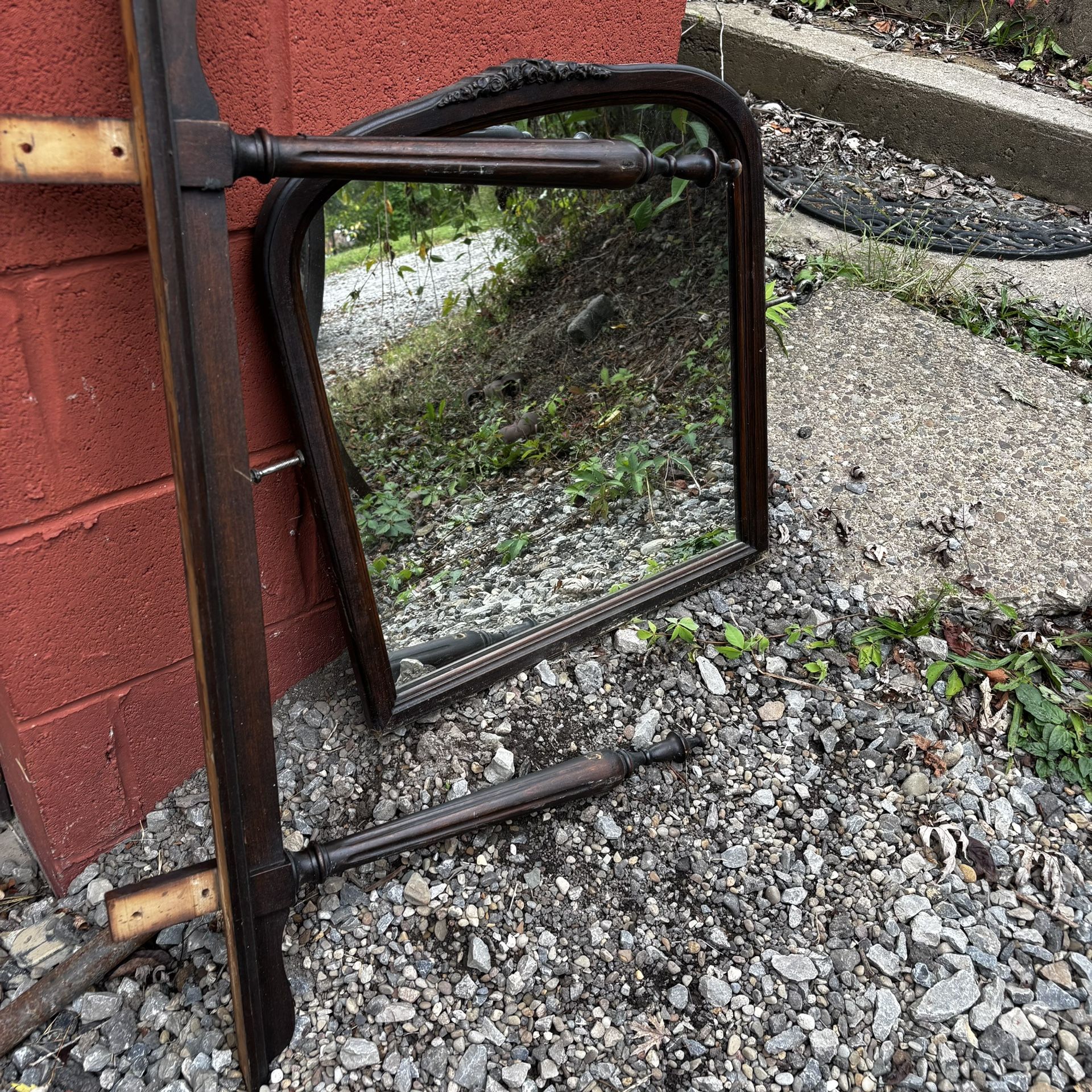 Antique Wooden Mirror Brown