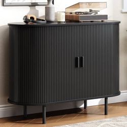 Assembled Buffet Cabinet with Storage, Fluted Buffet Sideboard (40"/Black) Buffe