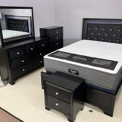 Micah Black LED Upholstered Panel Bedroom Set