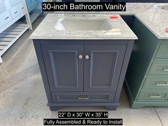 30" Bathroom Vanity with Carrara Marble Countertop & Solid Wood & Plywood Cabinet #3599