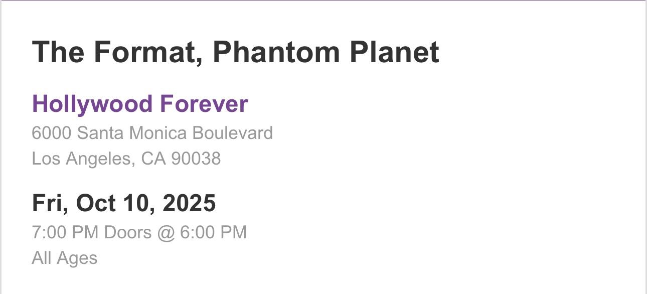 The Format in Los Angeles at Hollywood Forever With Phantom Planet Tickets