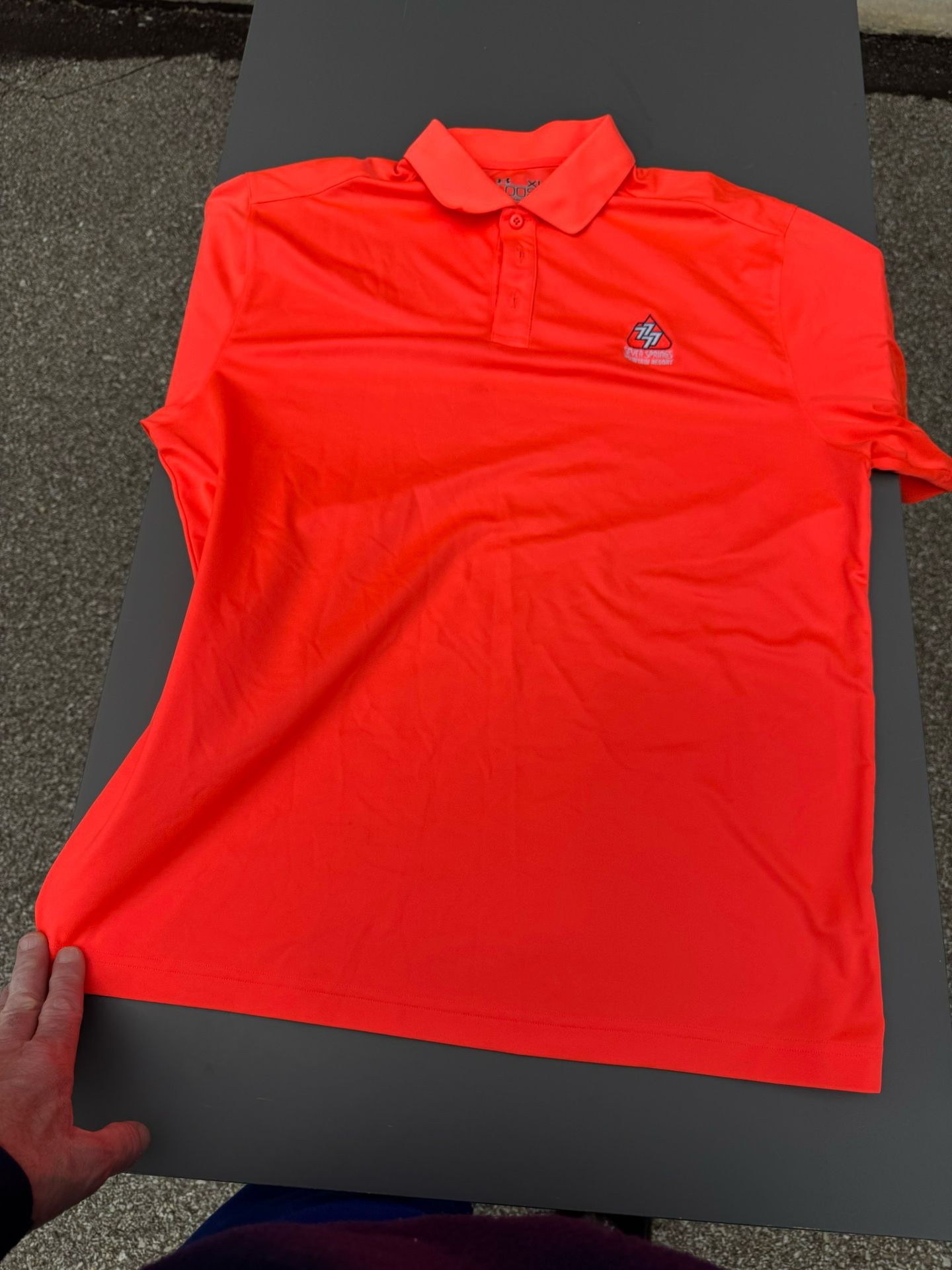 Mens Under Armour Polo Golf Shirt XL Orange Athletic 7 Springs Resort