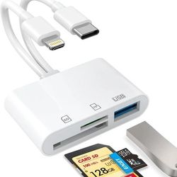 SD Card Reader for iPhone, iPad, USB C and Lightning Dual Port SD Card Adapter, Memory Card Reader for Camera Adapter, Support SD, Micro SD, USB 3.0, 