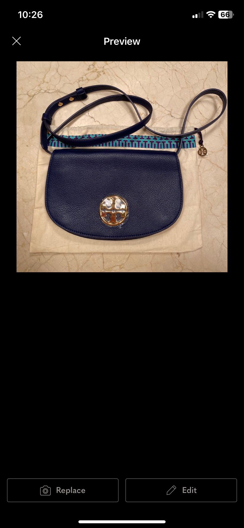 Brand new Tory Burch Navy Blue with Silver and Brown Crossbody/ Side Bag