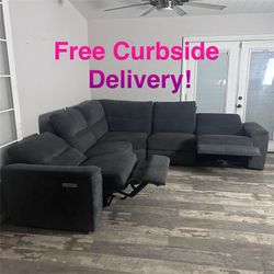 Free Curbside Delivery! Grey Sectional Couch With Electric Recliners, Headrest Controls, And USB Ports
