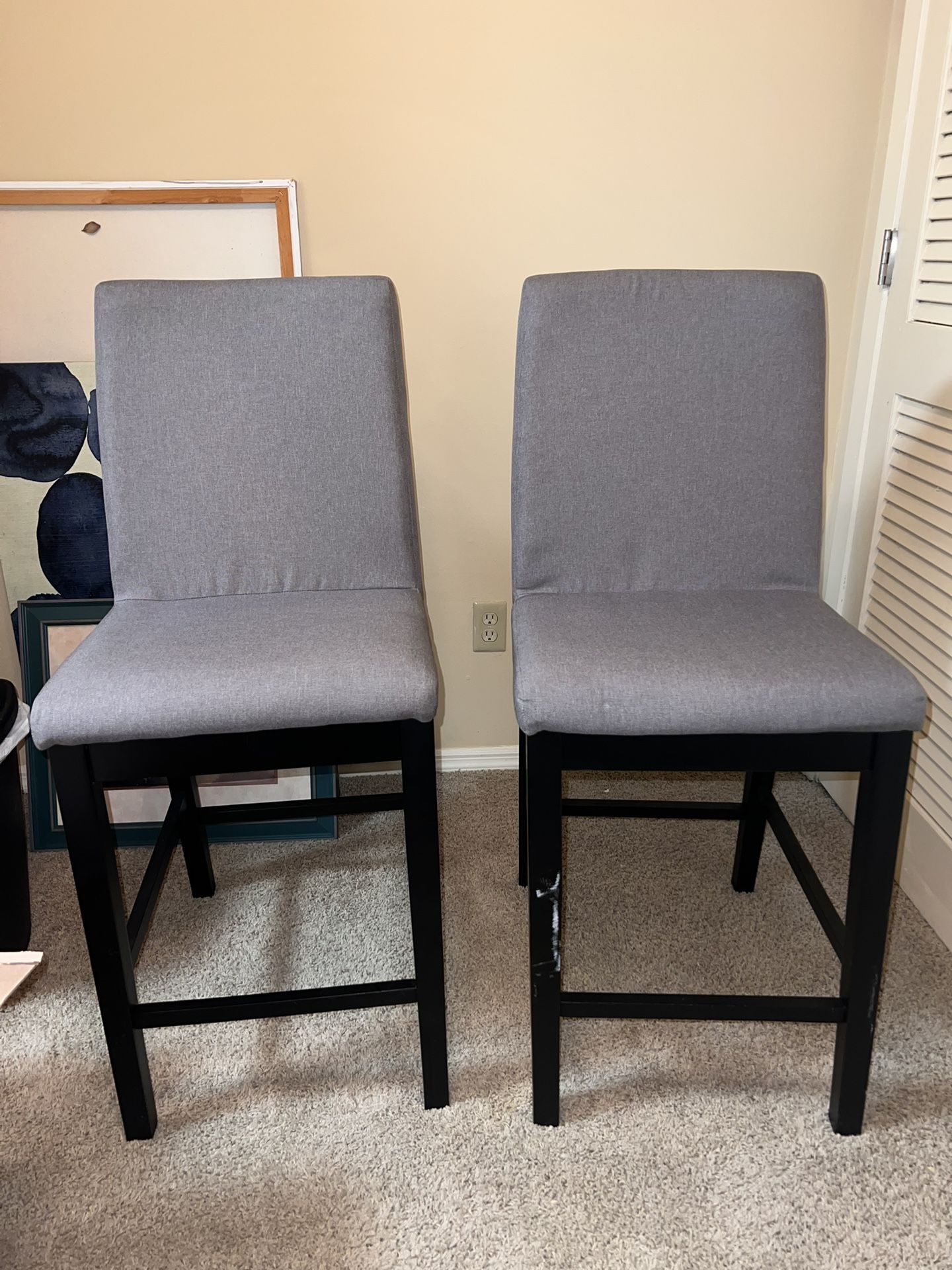 Set of 2 Gray Bar Stools / Counter Chairs
