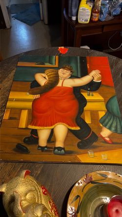 Botero-Style Dancing Couple Oil Painting