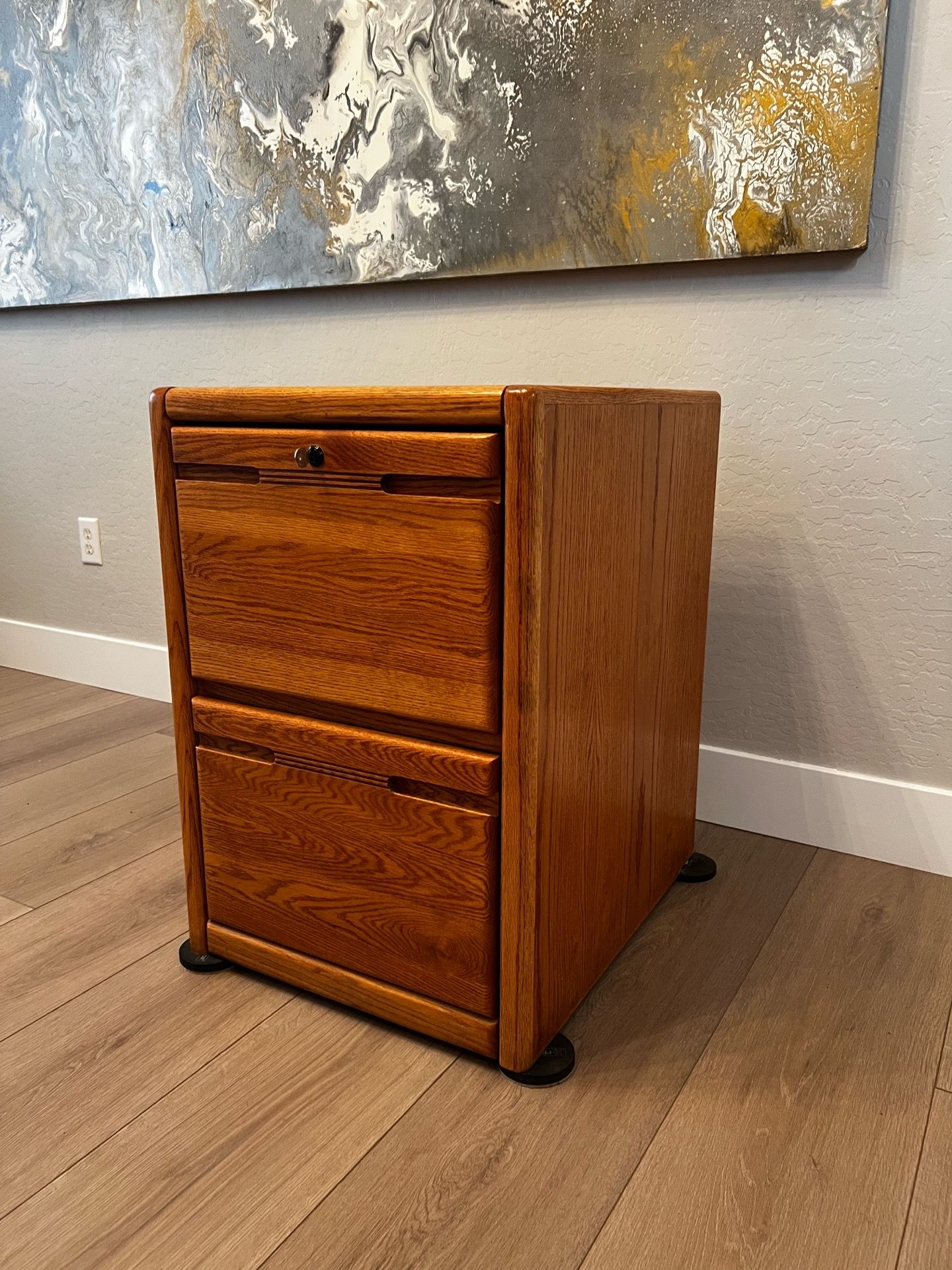 Solid Wood Two Drawer Office Storage File Cabinet w/ KEY for Locking Top Drawer