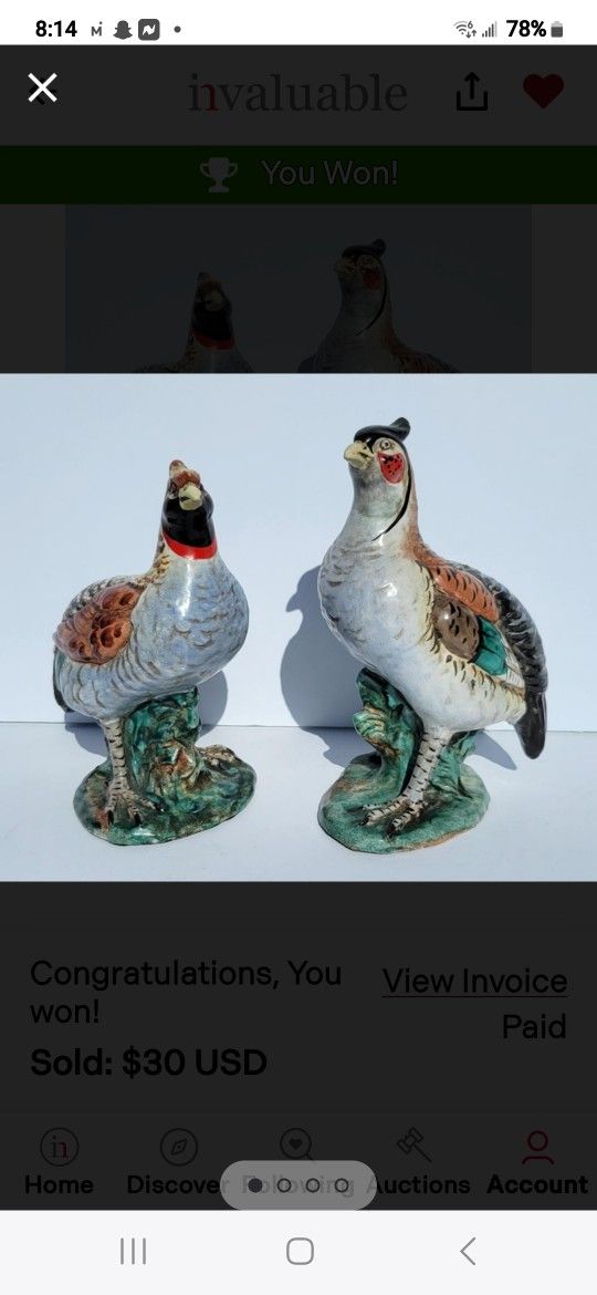 A Pair of Vintage Faience Game Bird Statues 8inches Made In Italy Italy