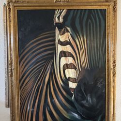 Large Gold Framed Zebra Canvas Wall Art