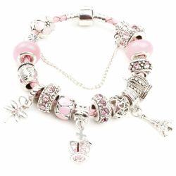 Paris Charm Bracelet Incredible Quality Shimmering Enamel Zircon/Rhinestone Beads Eiffel Tower/ Crown/Woven Leather for Women